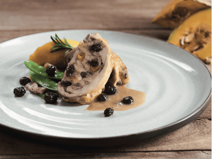 Roasted California Raisin Stuffed Chicken Thigh with Mashed Pumpkin, Potato and California Raisin Gravy - California Raisins Asean.